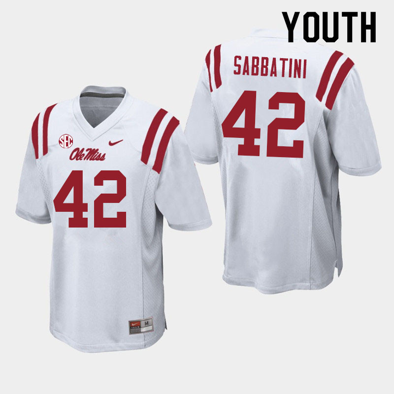 Youth #42 Elijah Sabbatini Ole Miss Rebels College Football Jerseys Sale-White - Click Image to Close